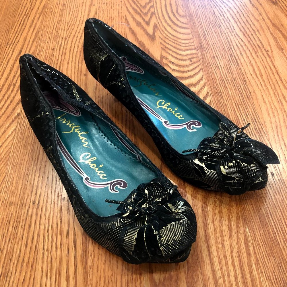 Irregular Choice Black and Gold Kitten Heels 8.5